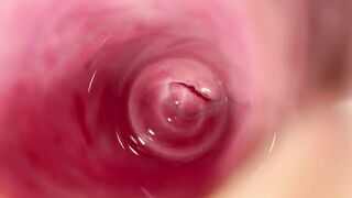 Camera deep inside Mia's teen creamy pussy, Transparent dildo fuck
