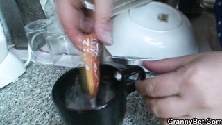 Big tits 61 yo blonde granny pleases a guy