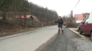 Sexy dark haired girl gets picked up and fucked in the woods