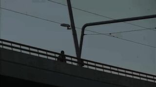 Young hot teen blonde chick gets cum on her face in public teen threesome