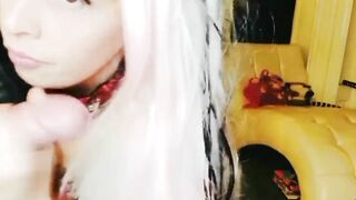 Cum guzzling gamer girl sucks a monsterous dick