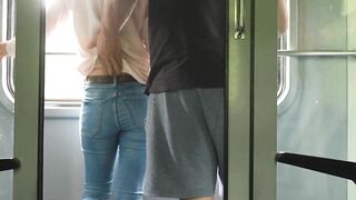 An unknown girl touches my dick in the train and then I jerk off in the bathroom.