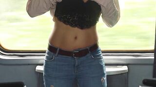 An unknown girl touches my dick in the train and then I jerk off in the bathroom.