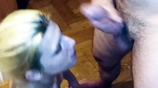 Blonde SLUT on her knees Cock Slapped, Head Fucked, Cum on Face and Deepthroated