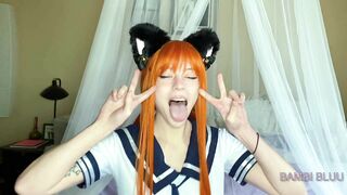 Real Life Hentai - Uniform Cosplay Redhead Teen Pawg Fucks Senpai & his Big Cock - Bambi Bluu