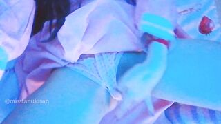 Kawaii Asian girl touching her pussy and humping pillow when parents are home loud moaning