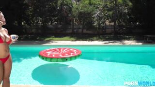 Stepdad Catches Busty Australian Babe Atlantis Masturbating by the Pool and Offers His Cock for Real