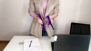 Hot Step Mother Seduces Step Son in the office, shows him milky nipples and Makes big cock Handjob