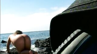 Gorgeous teen gets her hairy pussy boned on the beach POV