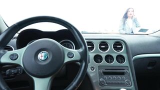POV blowjob in a car in the parking lot