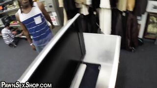 BANGBROS - Pawnshop babe fucked in office in front of cuckold BF