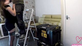 Home alone, the horny MILF called the handyman to fuck him