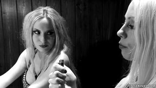 Two smoking hot blonde lezdoms Aiden Starr and Lorelei Lee tie busty brunette Nerine Mechanique and with strapons double penetration fuck her