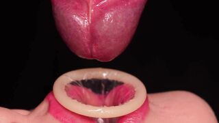 CLOSE UP: BEST Milking MOUTH made You CUM TWICE in CONDOM! Broke the CONDOM and Got All CUM! BLOWJOB