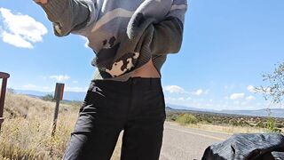 Fit Exhibitionist Changes Clothes Next to the Road