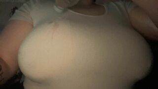 Tight White Shirt with Wet Huge Tits