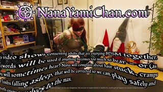 Girl tied tight, suspended and played with