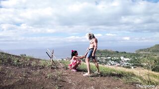 Giant Cock Freak Enjoying Petite Beauty on the Beach and Mountain
