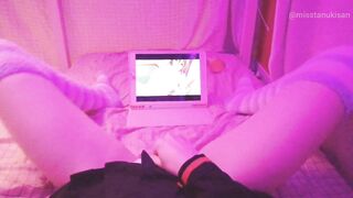 Kawaii girl masturbates after class watching lesbian hentai until squirts and pisses herself