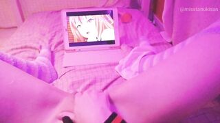 Kawaii girl masturbates after class watching lesbian hentai until squirts and pisses herself