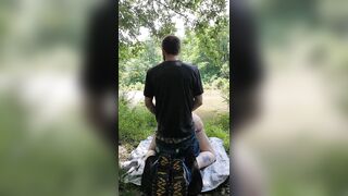 Public nature trail bbw doggystyle by the water