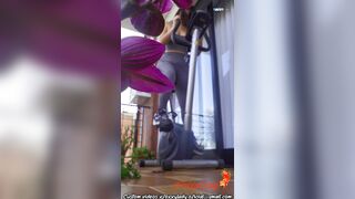 Step Mommy with HUGE ASS training and getting naked to provoke her stepson and Neighbors at balcony