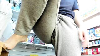 Female store clerk masturbating at work while serving customers