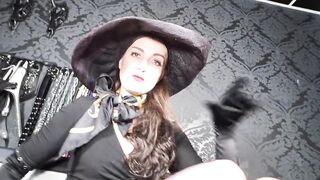 Rich Lady with Hat Tease & Denial Leather Paddle and Extreme High Heels Cum Feeding Game