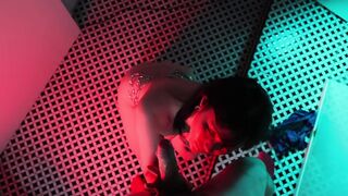 Horny Japanese girl gives you blowjob and swallows his cum in the bathroom of night club