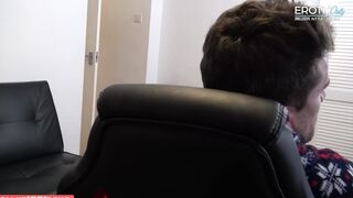 Caught jerking off, his cock gets punched