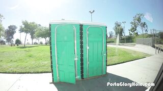 PortaGloryhole - Delicious Ebony Babe Satisfies Three Dicks In A Row