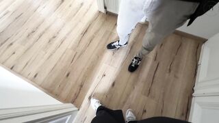 Apartment viewing escalates part 1 - My landlord inseminates my hairy cunt