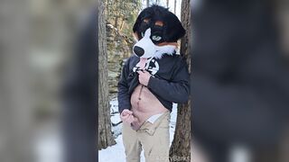 Furry @AngryBarks jerking off in the woods. Leaks cum then shoots hard ????