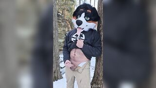 Furry @AngryBarks jerking off in the woods. Leaks cum then shoots hard ????