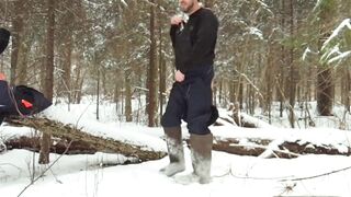 Stepmom sucks my in the winter forest.