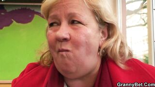 He brings hungry blonde grandma home for play