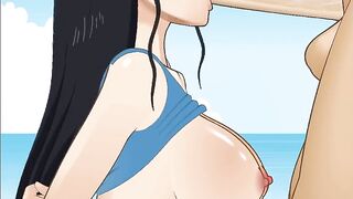 Nico Robin Gets Her Throat Fucked Like a Little Slut by Nami’s Boyfriend on the Beach