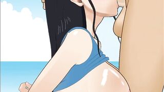 Nico Robin Gets Her Throat Fucked Like a Little Slut by Nami’s Boyfriend on the Beach