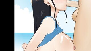 Nico Robin Gets Her Throat Fucked Like a Little Slut by Nami’s Boyfriend on the Beach