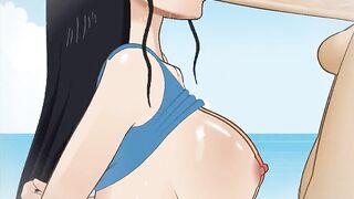 Nico Robin Gets Her Throat Fucked Like a Little Slut by Nami’s Boyfriend on the Beach