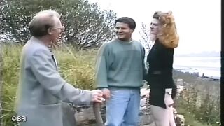 Old guy whipping and spanking young blonde wife