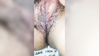 Eating babe's hairy pussy non stop until she fills my mouth with her cum