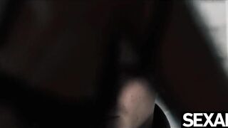 Watch her big natural tits bounce as she rides his cock to orgasm