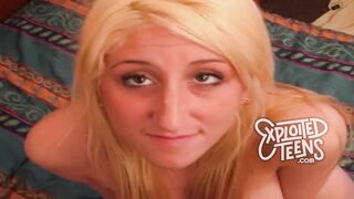 Tall leggy blonde with D-cup tits makes her first fuck video