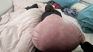 Step Sister smiling while having huge orgasm, Naemyia mini skirt and tights