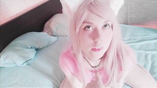 pet the catgirl and fed her with cum