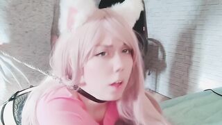 pet the catgirl and fed her with cum