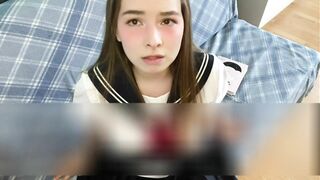Cutie in Japanese school uniform touches your cock and gets embarrassed