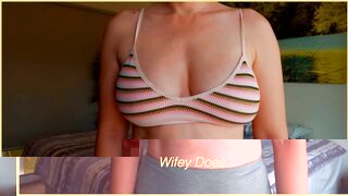 MILF hot lingerie. Big tits in tiny striped print bra