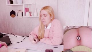 Helping my stepsister with homework but she's too distracted with vibro plug in her ass!